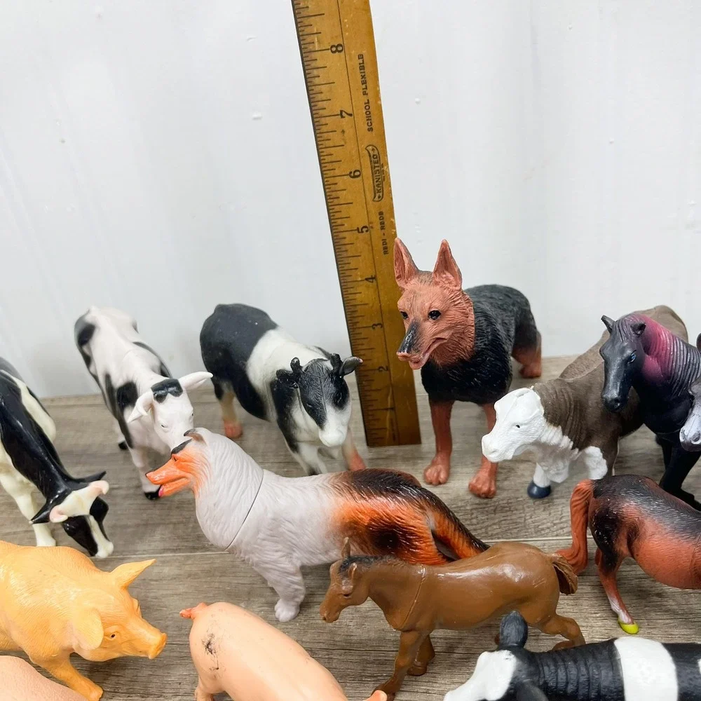Vintage Safari Ltd Farm Animal Figurine Lot Horses Cows Pigs Dogs 19pc Mixed Set